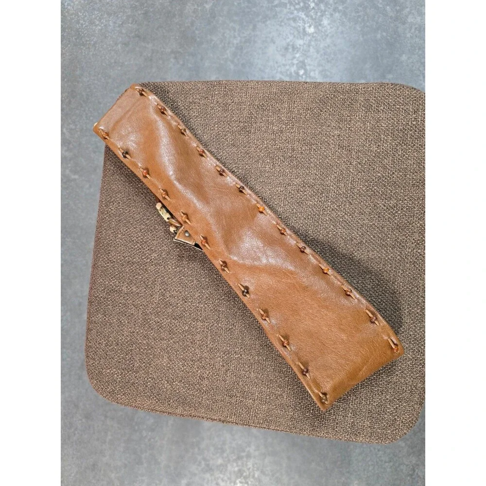 Vintage Suzi Roher Artisan Beaded Leather Statement Belt - Horn Buckle